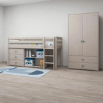 Flexa Łóżko dziecięce średniej wysokości z prostą drabinką Classic Grey Washed Pine