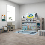 Flexa Łóżko dziecięce średniej wysokości z prostą drabinką Classic Grey Washed Pine