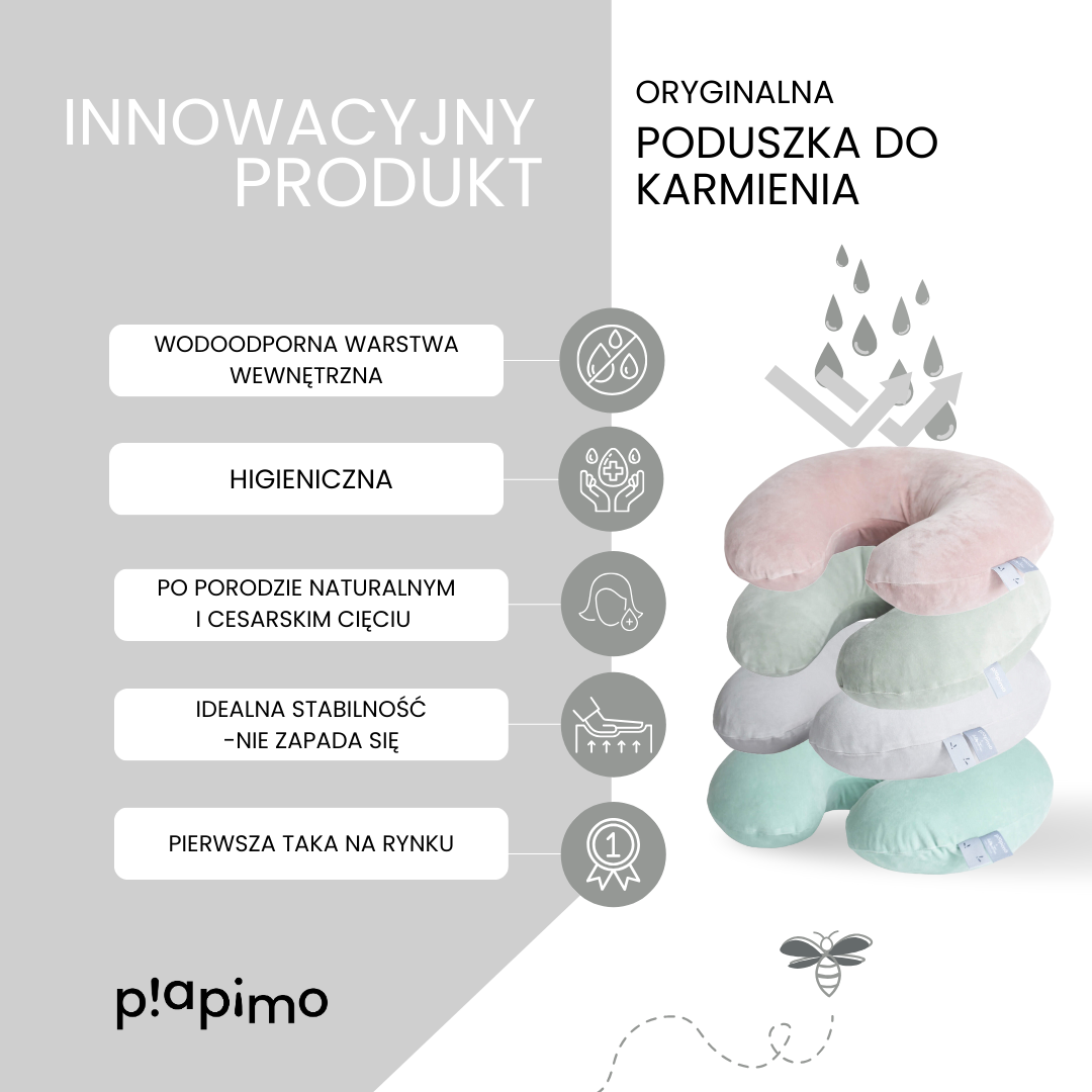 Piapimo Poduszka do karmienia jersey z wkładem wodoodpornym szara