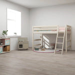 Flexa Łóżko dziecięce wysokie z pochyłą drabinką Classic White washed pine