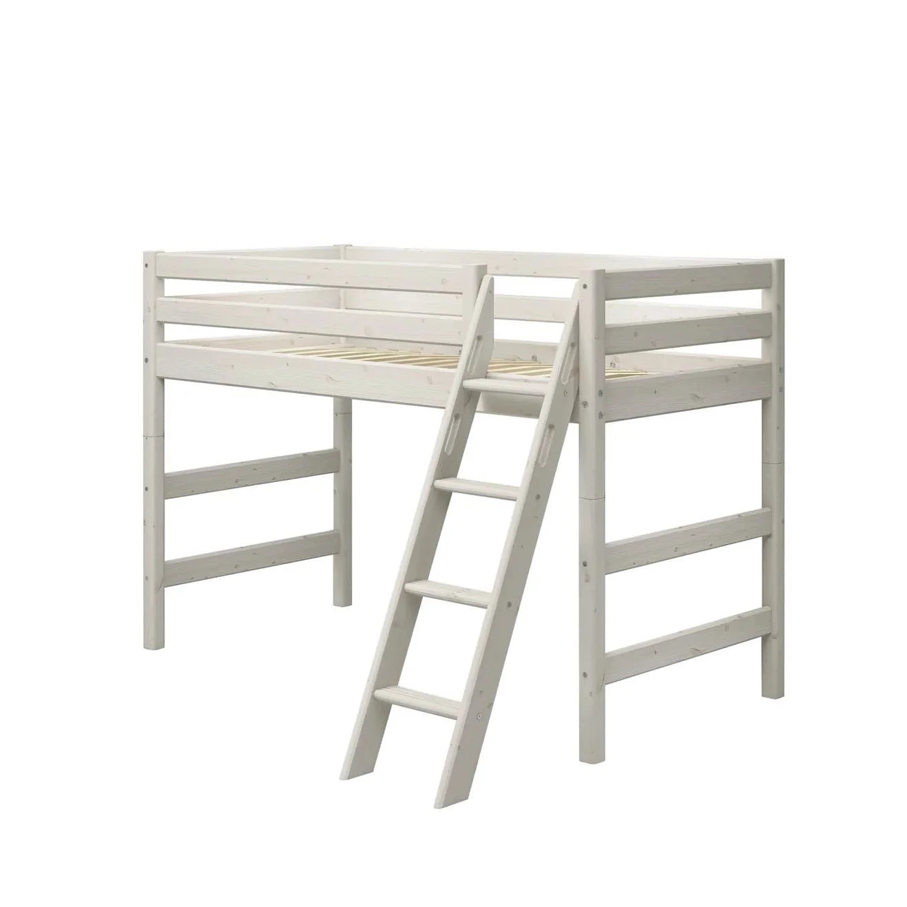 Flexa Łóżko dziecięce wysokie z pochyłą drabinką Classic White washed pine