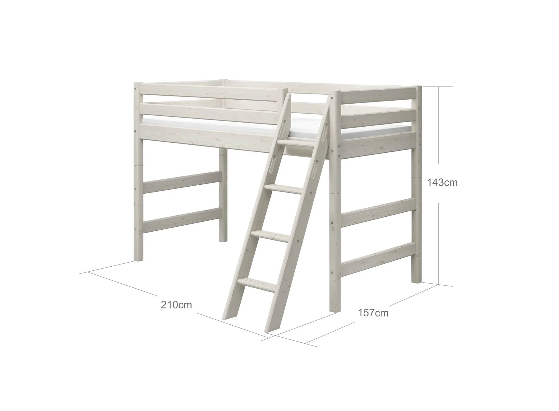 Flexa Łóżko dziecięce wysokie z pochyłą drabinką Classic White washed pine