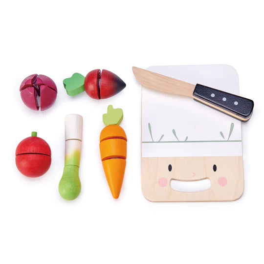 Tender Leaf Toys Drewniana deska z warzywami do krojenia Mini Chef