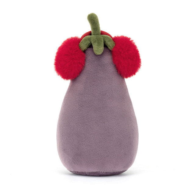 Jellycat Zabawny Bakłażan 16 cm w Nausznikach Czerwonych