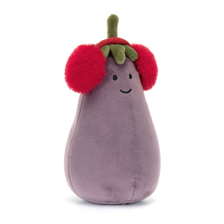 Jellycat Zabawny Bakłażan 16 cm w Nausznikach Czerwonych