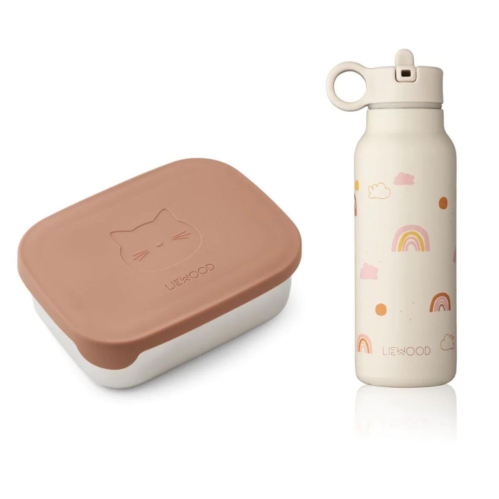 Liewood Butelka termiczna i lunchbox dla dzieci Rainbow love sandy/Cat dark rose