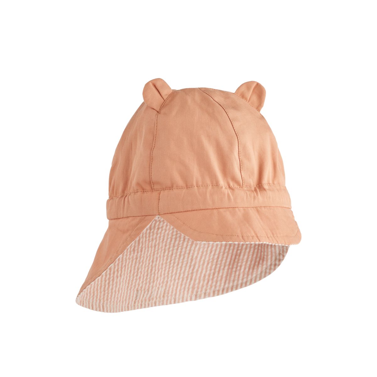 Liewood Czapka przeciwsłoneczna dwustronna z uszkami Gorm Seersucker Y/D Stripe Tuscany rose / Sandy