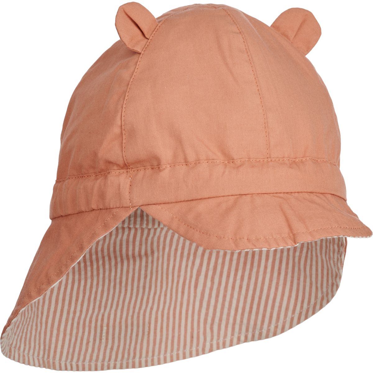 Liewood Czapka przeciwsłoneczna dwustronna z uszkami Gorm Seersucker Y/D Stripe Tuscany rose / Sandy