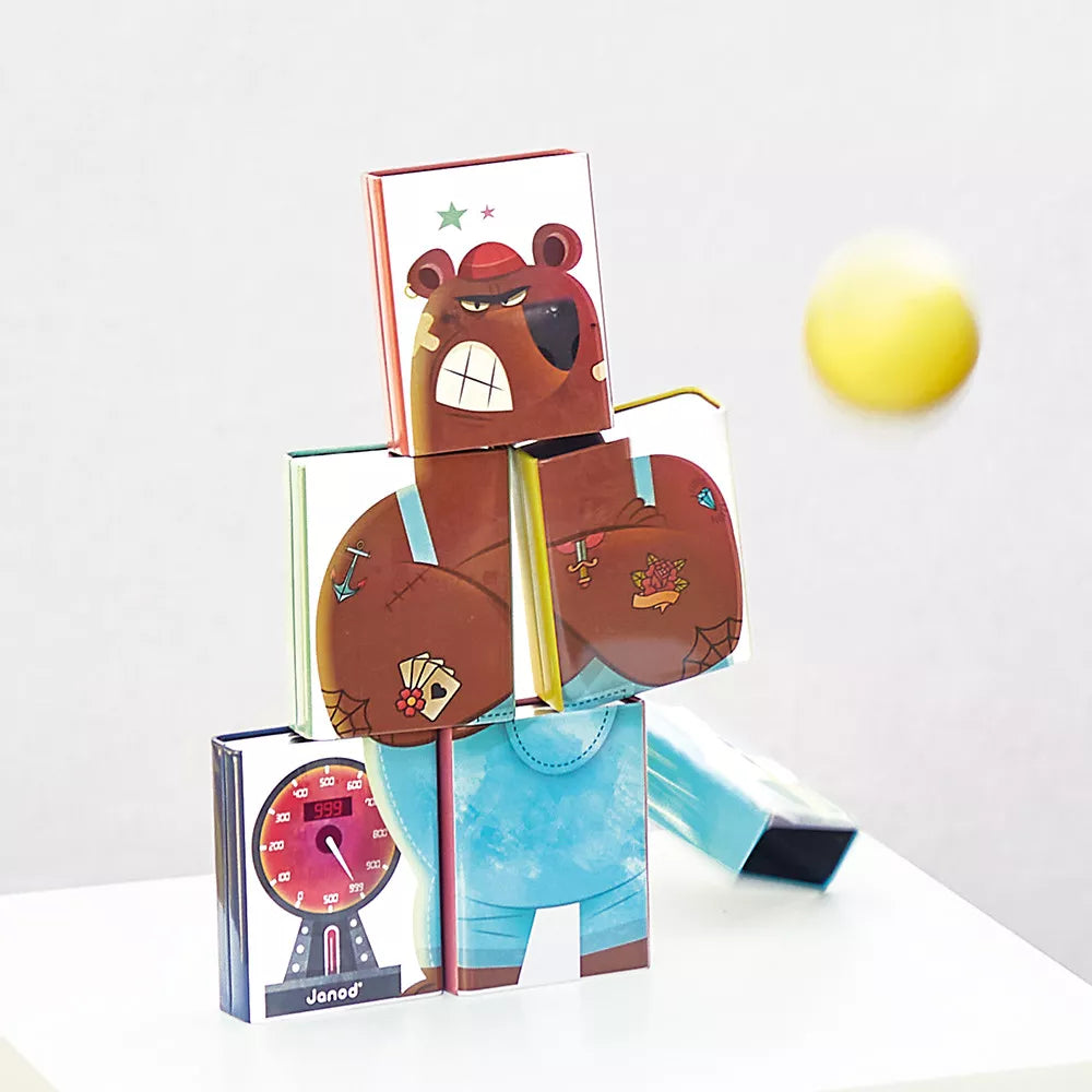 Janod Zabawka zręcznościowa dla dzieci Metalowe puszki do zbijania Niedźwiedź Applepop 3+