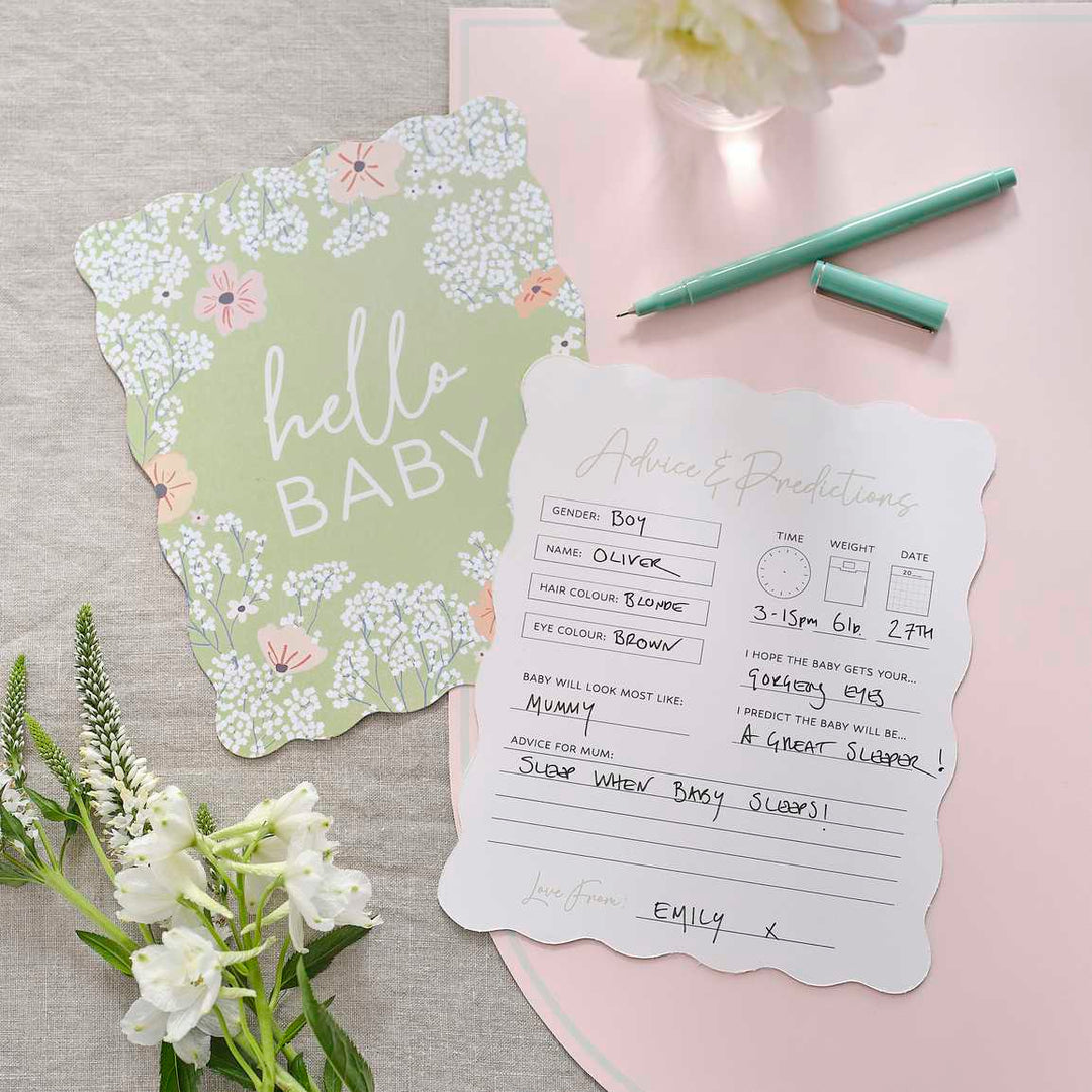 Gingerray Karty z poradami na Baby Shower Floral Baby Advice Cards