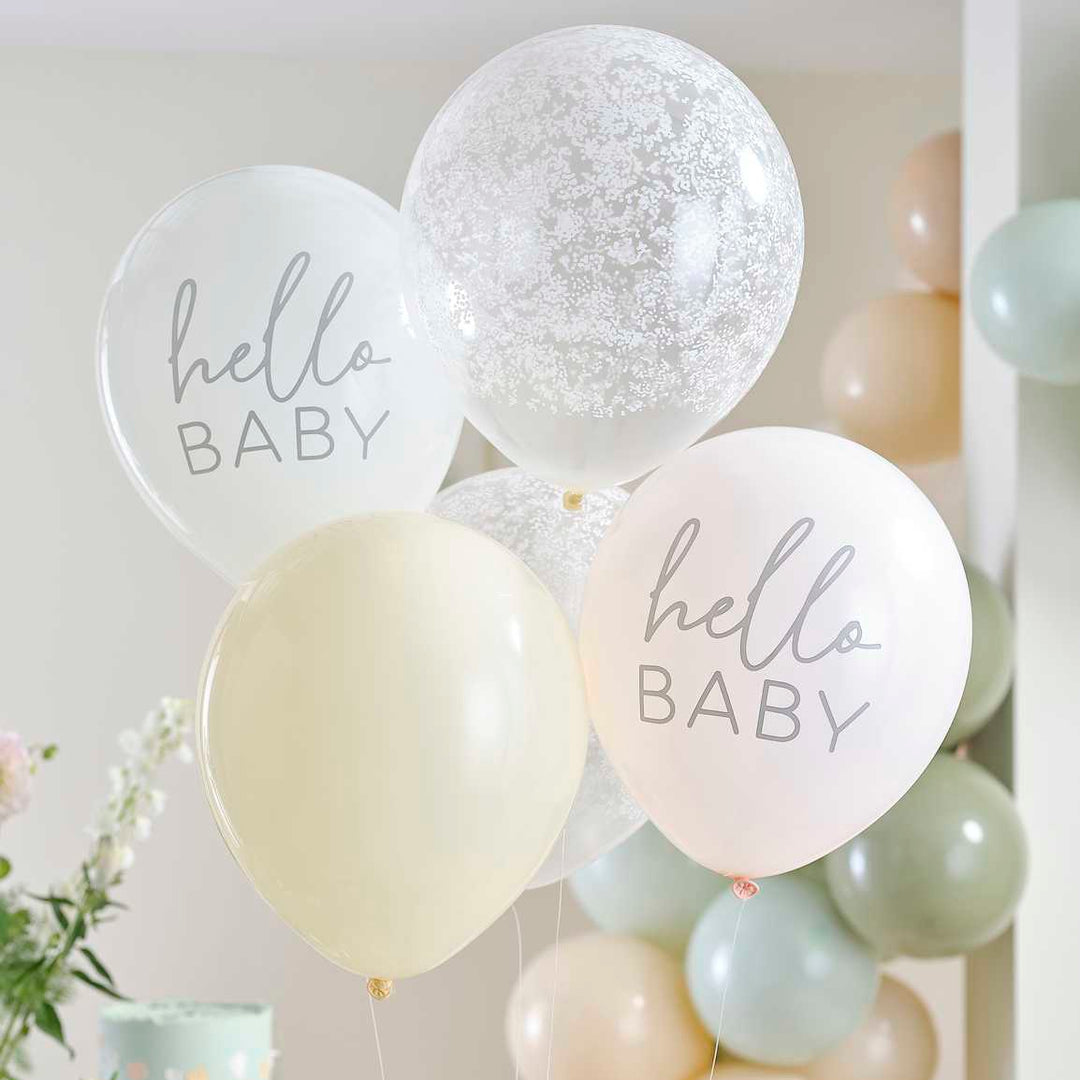 Gingerray Balony lateksowe Hello Baby Floral Baby Shower Balloon Bundle
