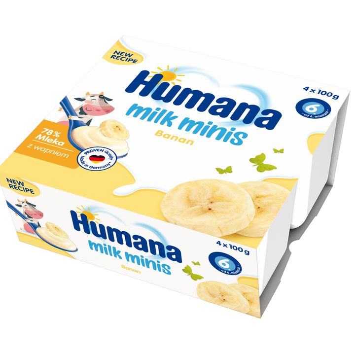 Humana Deserek jogurtowy o smaku bananowym Milk Minis po 6 miesiącu