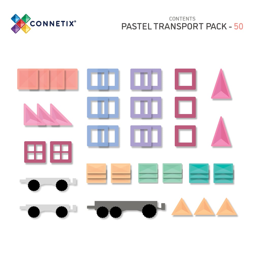 Connetix Klocki magnetyczne dla dzieci Pastelowy zestaw transportowy 50 szt