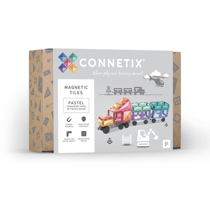 Connetix Klocki magnetyczne dla dzieci Pastelowy zestaw transportowy 50 szt