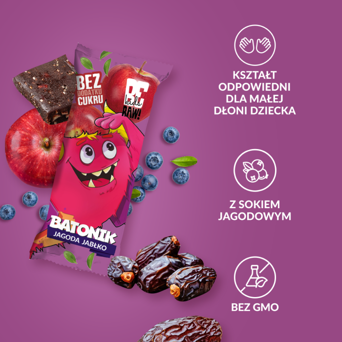 BeRAW Baton Kids Jagoda Jabłko 25g