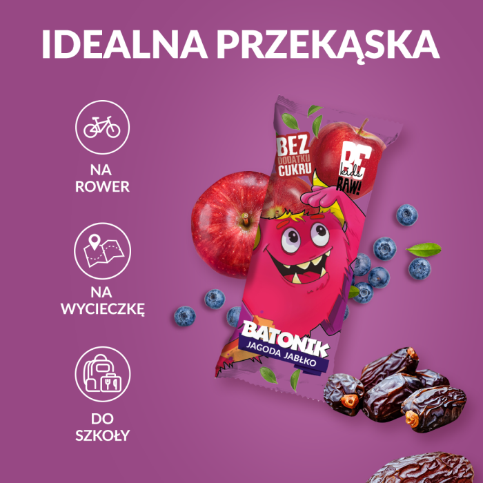 BeRAW Baton Kids Jagoda Jabłko 25g