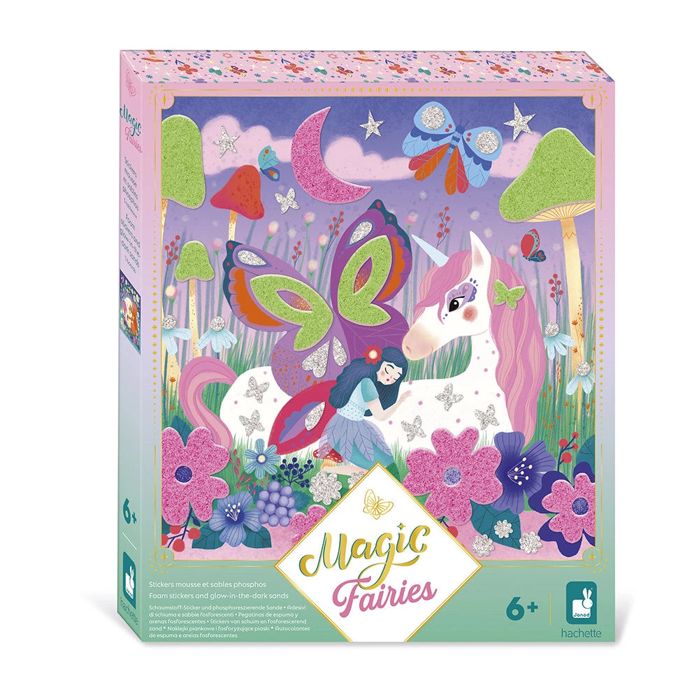 Janod Zestaw kreatywny Naklejki piankowe i fosforescencyjne piaski Wróżki Magic Fairies