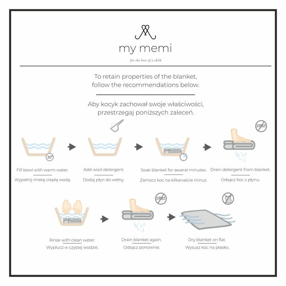 My Memi Otulacz z wełny merino light grey Leaves - premium collection