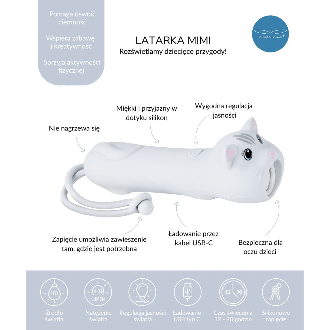 Rabbit & Friends Latarka dla dzieci Kot MIMI