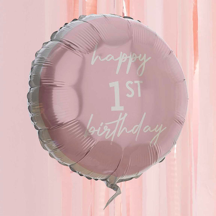 Gingerray Balon na roczek dla dziewczynki Happy 1st Birthday