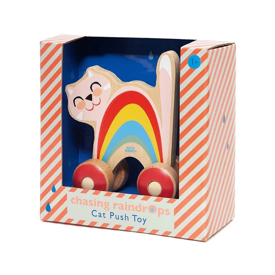 Petit Monkey Drewniana zabawka do pchania na kółkach Kot