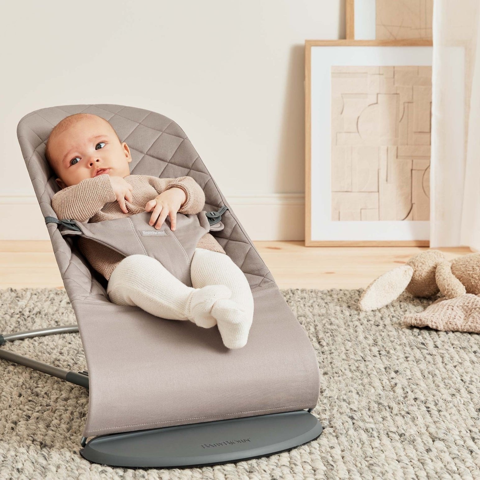 Babybjorn Leżaczek dla niemowlaka Bliss Woven Piaskowoszary zabawka