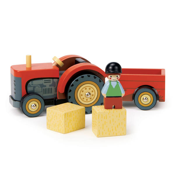 Tender Leaf Toys Drewniany traktor dla dzieci z przyczepką
