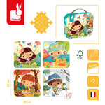 Janod Puzzle dla dzieci progresywne w walizce Pory roku 4 układanki 6, 9, 12 i 16 elementów