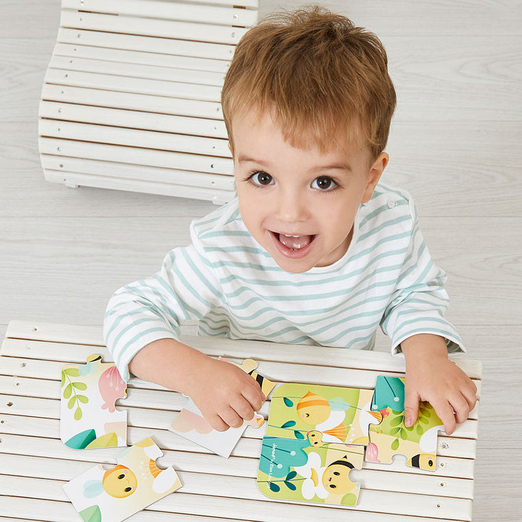 Janod Puzzle progresywne w walizce Zwierzątka Pure 4 układanki – 6, 9, 12 i 16 elementów