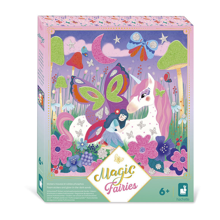 Janod Zestaw kreatywny Naklejki piankowe i fosforescencyjne piaski Wróżki Magic Fairies