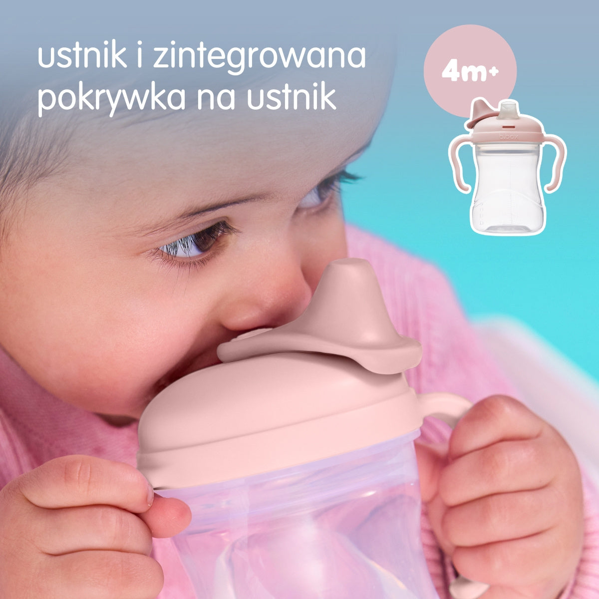 b.box Kubek do nauki picia dla dziecka - zestaw 3w1 240 ml, Blush