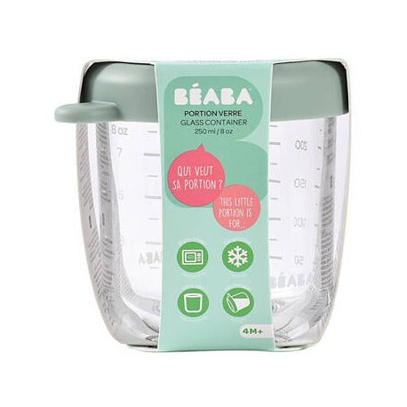 Beaba Szklany pojemnik na żywność z zamknięciem Sage green 250 ml