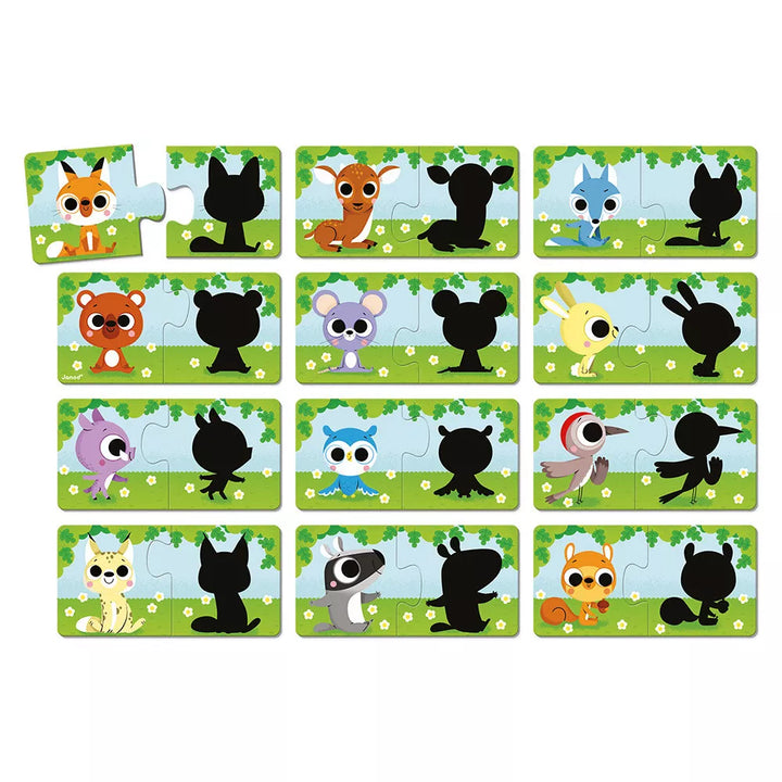Janod Pierwsze puzzle dla dzieci do pary Zwierzęta i ich cienie 24 elementy 2+