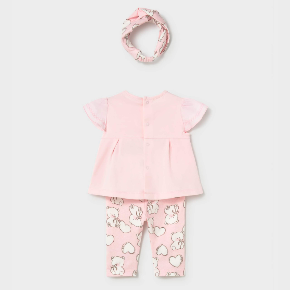 Mayoral Komplet dla dziewczynki 3-częściowy z bluzką, legginsami i opaseczką Baby Pink