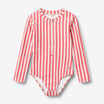 Wheat jednoczęściowy strój kąpielowy dziecięcy L/S Margot red stripe flowers