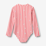 Wheat jednoczęściowy strój kąpielowy dziecięcy L/S Margot red stripe flowers