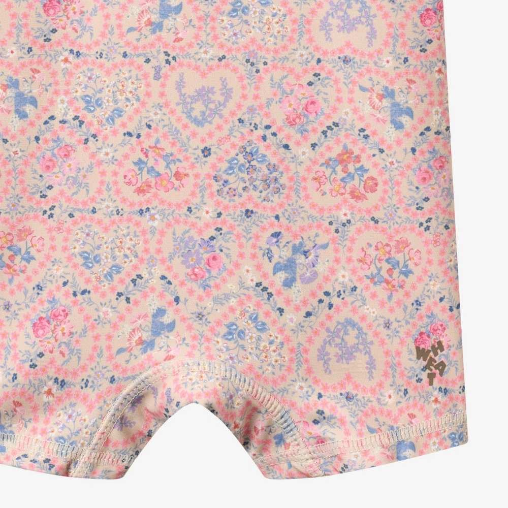 Wheat kombinezon kąpielowy z krótkim rękawem dziecięcy Cas pink heart flowers