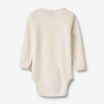 Wheat wełniane body dziecięce z długim rękawem Lucca eggshell melange