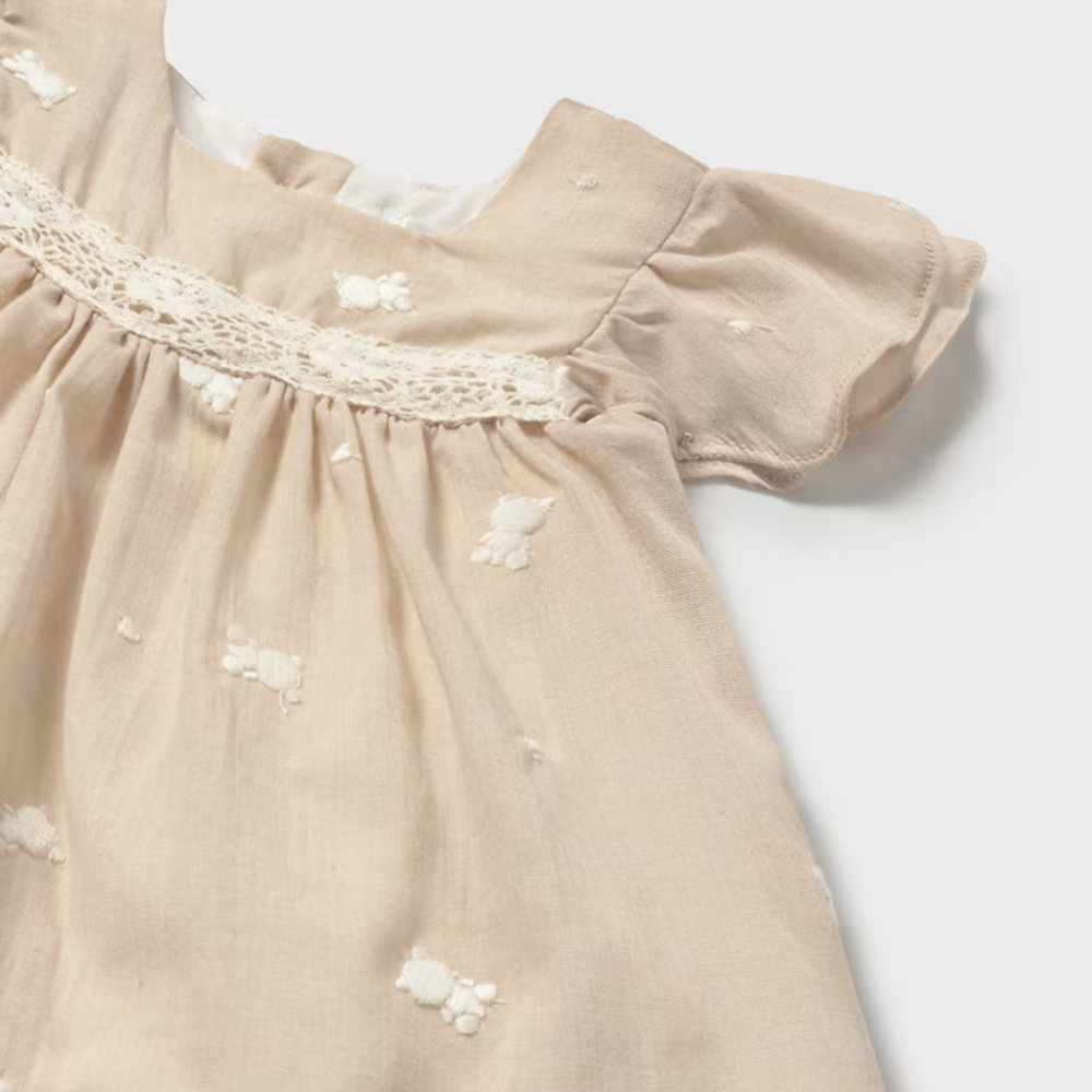 Mayoral Sukienka z pasującymi majteczkami dla noworodka Pszenica