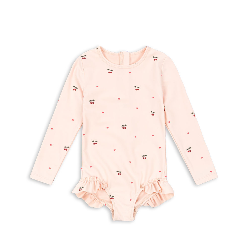 Konges Slojd Strój kąpielowy dla dziewczynki z długimi rękawami Merle Cherry Coeur Rose