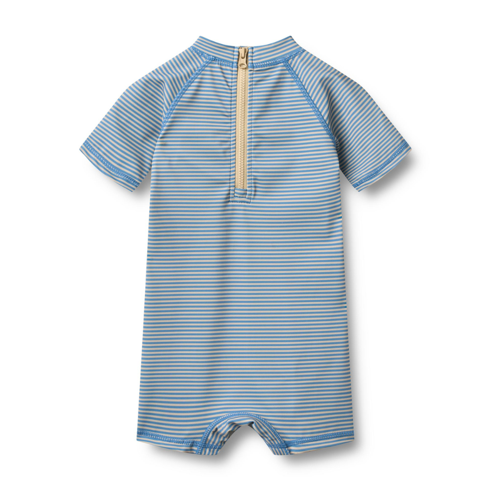 Wheat kombinezon kąpielowy z krótkim rękawem dziecięcy Cas blue swim stripe