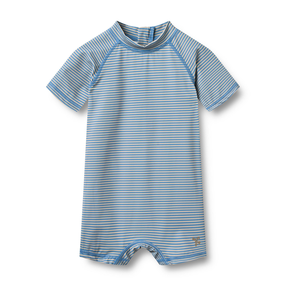 Wheat kombinezon kąpielowy z krótkim rękawem dziecięcy Cas blue swim stripe