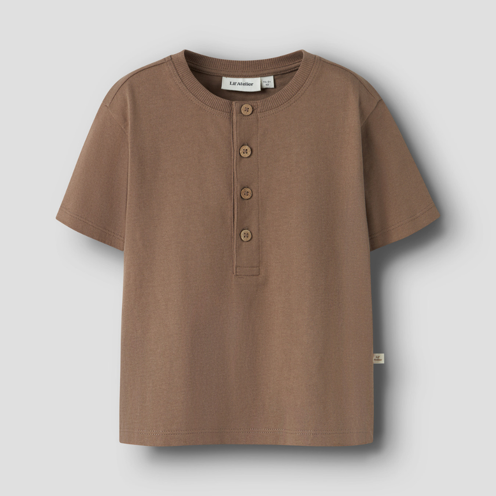 Lil' Atelier koszulka z krótkim rękawem Len Loose Top Coca Mocha NMMDOLAN