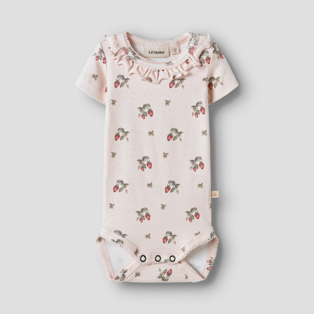 Lil' Atelier body z krótkim rękawem Slim Morganite Strawberry NBFGAYO