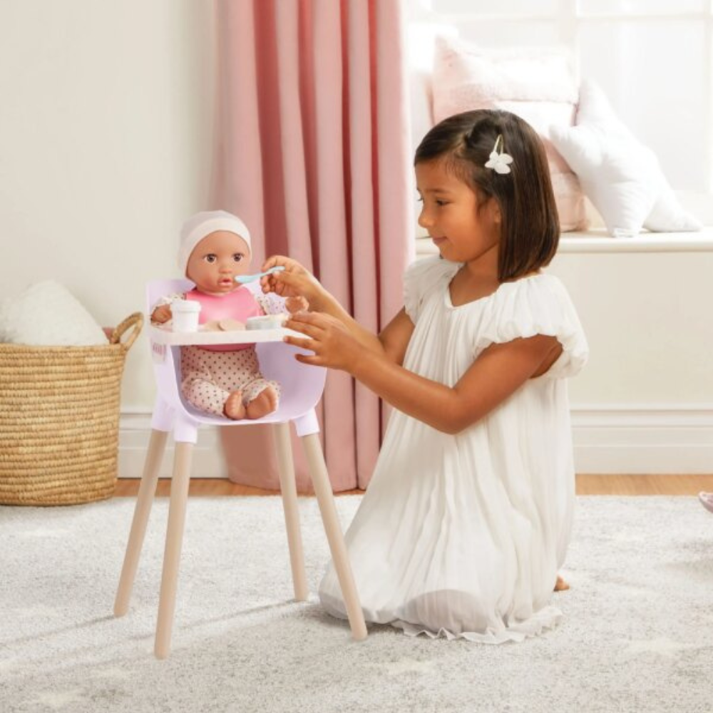 LullaBaby Krzesełko do karmienia lalki niemowlaka, z akcesoriami Róż