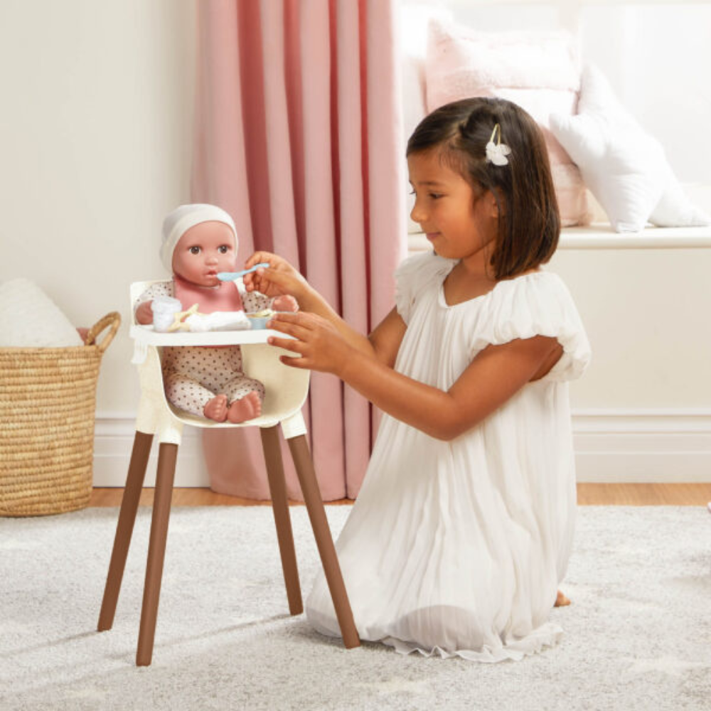 LullaBaby Krzesełko do karmienia lalki niemowlaka, z akcesoriami Beż