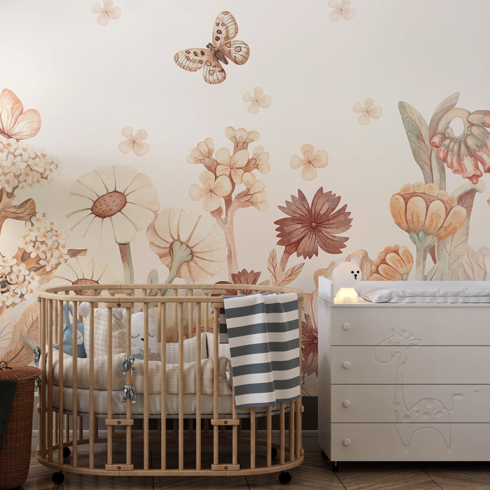 PASTELOVELOVE Tapeta na ścianę dla dzieci na wymiar Kwiaty boho - małe