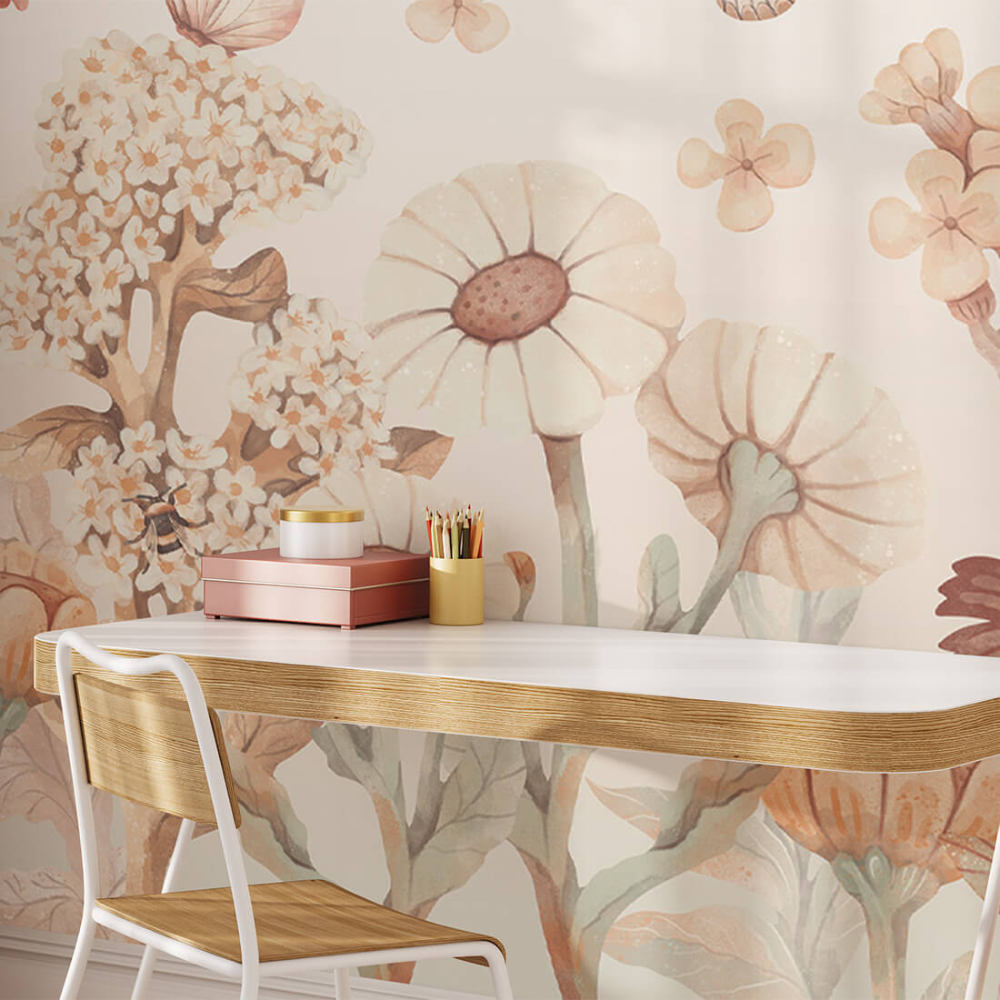 PASTELOVELOVE Tapeta na ścianę dla dzieci na wymiar Kwiaty boho - duże