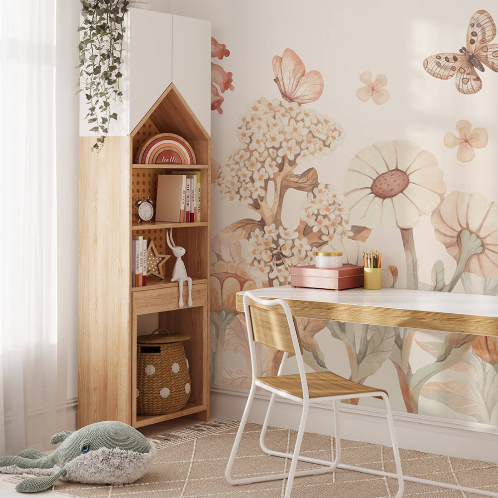 PASTELOVELOVE Tapeta na ścianę dla dzieci na wymiar Kwiaty boho - duże