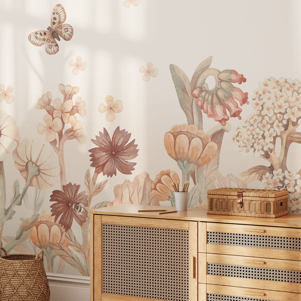 PASTELOVELOVE Tapeta na ścianę dla dzieci na wymiar Kwiaty boho - duże